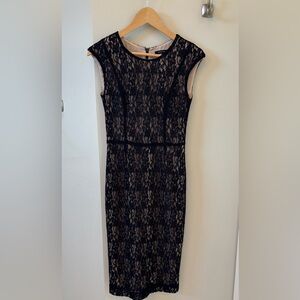 French Connection Black Lace Sheath Midi Dress